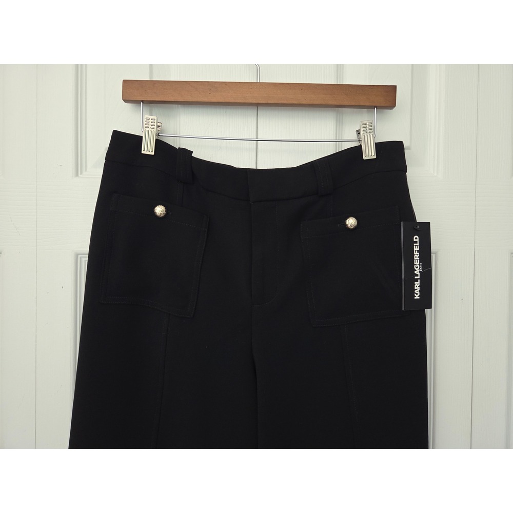 Karl Lagerfeld Straight Leg Textured Crepe Front Pocket Womens 8 Black NWT $119 - Picture 2 of 7